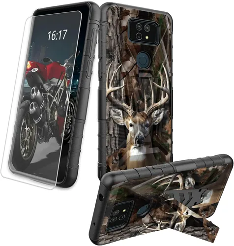 Vista 8 de Funda para AT&T Maestro Max 2021/Cricket Ovation 2 con protector de pantalla de vidrio templado, funda resistente con función atril integrada