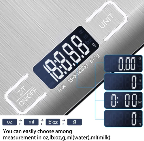 Vista 5 de Báscula digital de cocina, báscula de alimentos para hornear carne, unidad de gramo oz libra hasta 11 libras (0.04 oz-11.0 lbs), acero inoxidable