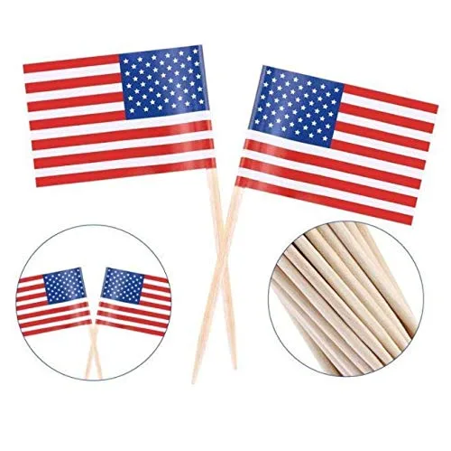 Vista 3 de DNHCLL 100 palillos de dientes de bandera estadounidense de 2.5 pulgadas para palitos de cóctel, sándwich, decoración de cupcakes de frutas, palos