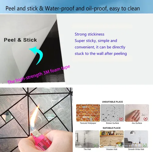Vista 3 de Azulejos triangulares metálicos de 10 piezas, calcomanías de pared con textura metálica de alta gama, azulejos autoadhesivos para pared de cocina