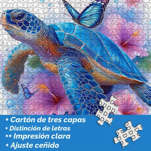 Vista 3 de Sea Turtle Puzzles for Adults 1000 Piece, PICKFORU Flower Animal Art Jigsaw Puzzles Nature, Unique Floral Butterfly Blue Turtle Puzzles for Adults
