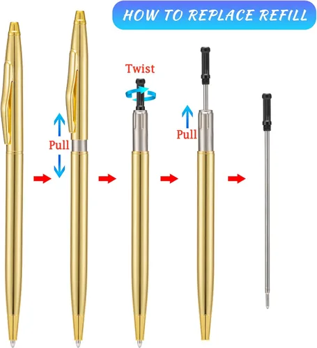 Vista 3 de Wikult 6 piezas de bolígrafos de metal fino dorado, punta media de 1mm, tinta negra de escritura suave, para negocios, oficina, profesor