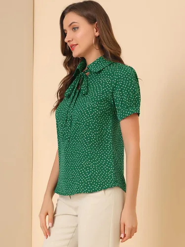 Vista 4 de Allegra K Blusas retro de punto para mujer, blusa de gasa con cuello Peter Pan