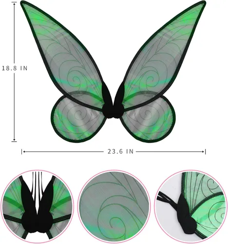 Vista 3 de HAIONA Alas de hadas para mujeres y niñas, alas brillantes y transparentes para Halloween, disfraz de cosplay, alas de mariposa, alas de ángel