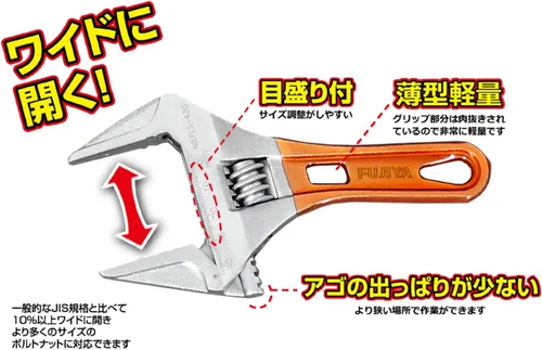 Vista 6 de FUJIYA Herramientas, FLS-43G-F, llave corta ajustable con empuñadura