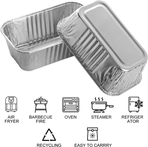 Vista 3 de MOACOCK Paquete de 50 mini moldes para pan de 1 libra, 6 x 3.5 x 2 pulgadas, moldes de pan desechables de papel de aluminio para hornear pasteles