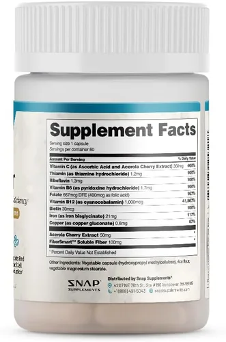 Vista 8 de Snap Supplements Suplementos naturales de hierro constructor, píldoras de hierro de 21 mg para aumentar la energía, el metabolismo y la digestión