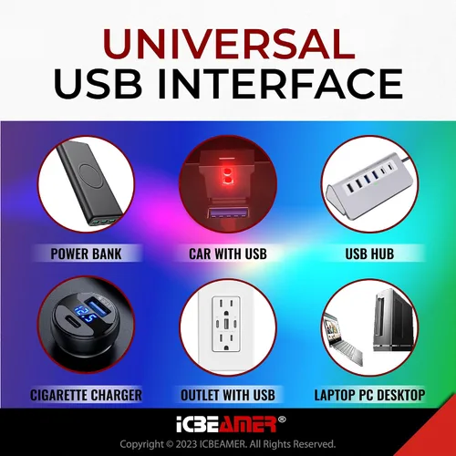Vista 4 de ICBEAMER Smart USB 1-Paquete (Rojo) Luz de Noche LED Plug-in Miniatura para Auto, Van, Pickup, Camioneta, Interior, Maletero, Ideal