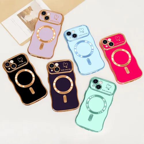 Vista 7 de LCHULLE - Funda magnética para iPhone 13 para mujeres y niñas, con forma ondulada, color azul bebé [Compatible with MagSafe] Cute Curly Wave, Love