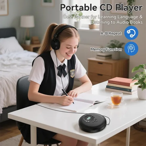 Vista 2 de Gueray Reproductor de CD portátil CD Discman Reproductor de CD portátil para coche con anti-salto a prueba de golpes reproductor de CD personal