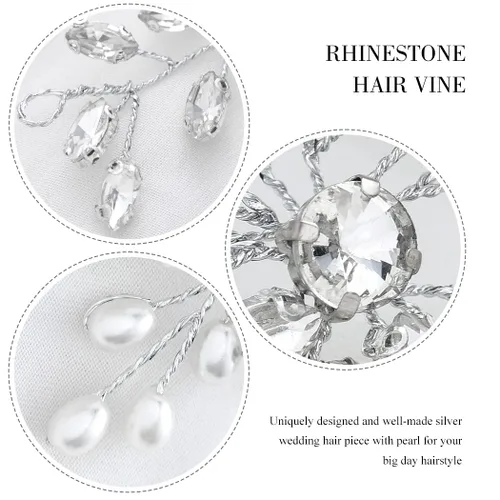 Vista 10 de Asooll Tocado nupcial de plata accesorios para el cabello de boda Rhinestone piezas para el cabello para mujeres