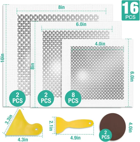 Vista 2 de Kit de reparación de parches de pared de 16 piezas, kit de parches de reparación de paneles de yeso de 4/6/8 pulgadas, parche de aluminio