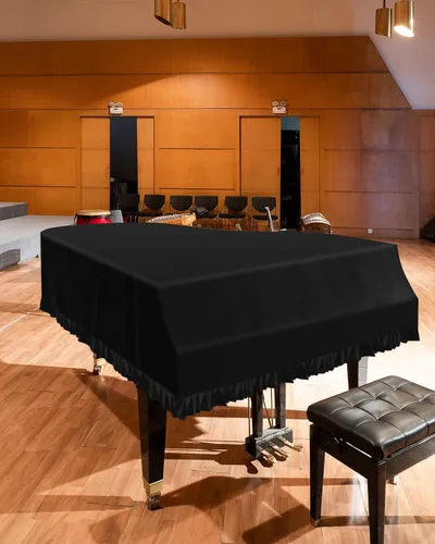 Vista 6 de TINDTOP Funda para piano de cola, de terciopelo, a prueba de polvo para piano bebé, lavable, suave, con bordes decorativos, triangular, funda