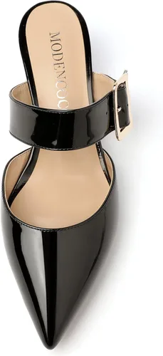 Vista 3 de MODENCOCO Sandalias de tacón alto con correa de patente y puntera puntiaguda para mujer, 3.5 pulgadas