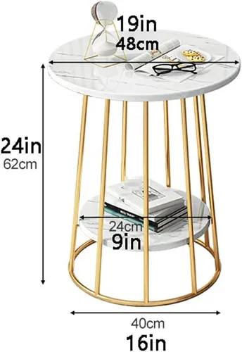 Vista 2 de Mesa de Centro 2 Tier Round Coffee Table, Creative Marble Pattern & Sturdy Metal e, Nordic Simple Small Side Table for Living Room, Balcony, Bedroom