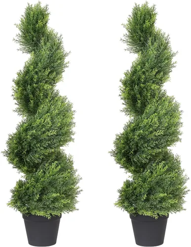 Vista 13 de THE BLOOM TIMES Juego de 2 árboles topiarios artificiales en espiral de 3 pies para exteriores, plantas de boj falsas de 36" para exteriores - Árbol