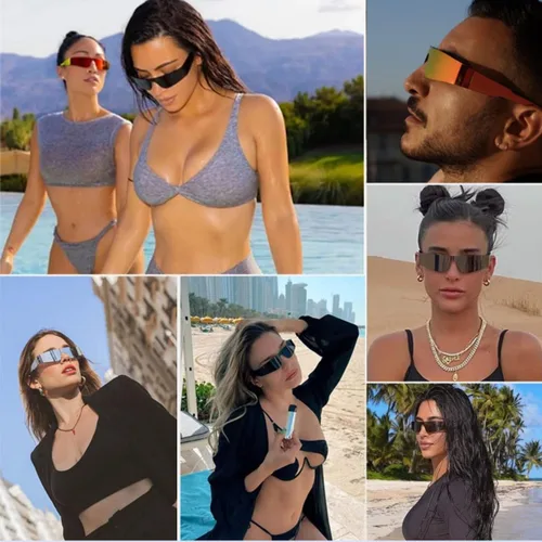 Vista 2 de Y2K - Gafas de sol futuristas envolventes para hombres y mujeres, visera cibernética, deportes, monobloque cíclope (marco gris, lente roja espejo)