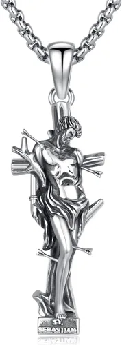 Vista 34 de 925 Sterling Silver Patron Saint Amulet Necklace for Men Women plateado