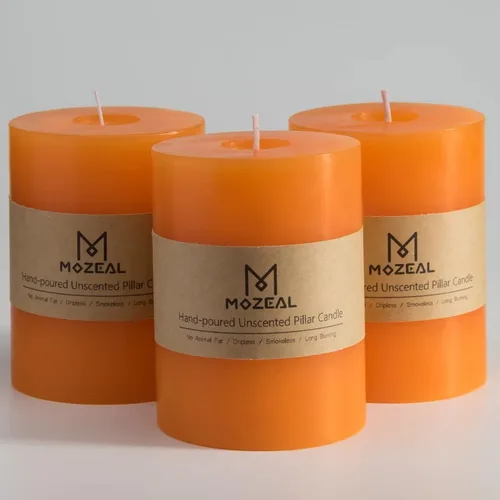 Vista 144 de MOZEAL Juego de 3 velas sin perfume vertidas a mano de 3 x 6 pulgadas, velas tipo pilar sin goteo, combustión de larga duración, aproximadamente 120
