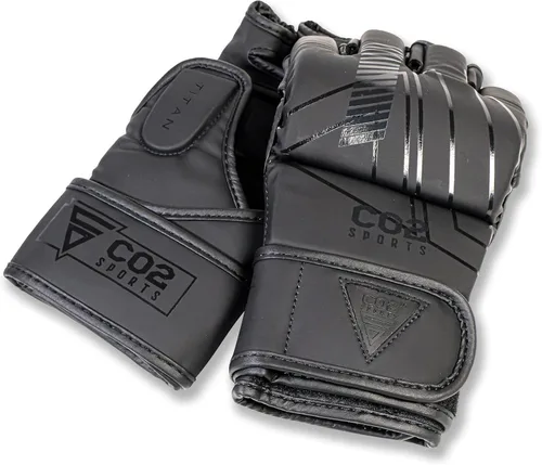 Vista 7 de Guantes Titan MMA, diseño híbrido, guantes de entrenamiento de palma abierta para Sparring, Kickboxing, Muay Thai, color negro