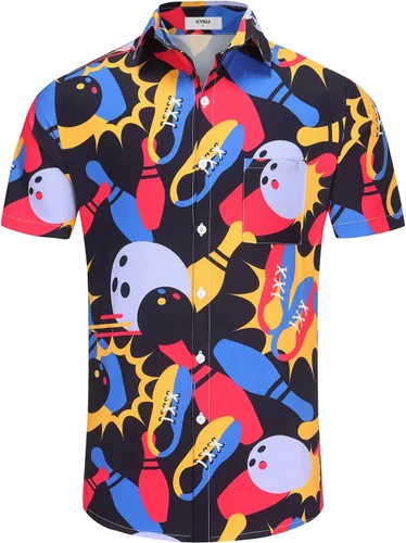 Vista 41 de KYKU - Camisa hawaiana funky para hombre, ropa tropical para vacaciones en Palm Beach