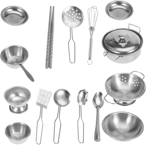 Vista 3 de 16/18/25pcs Juego de utensilios de cocina de acero inoxidable Cazo Tapas Olla Cocina Cocina (16 piezas)