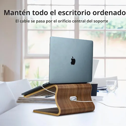 Vista 8 de SAMDI Soporte de madera para computadora de escritorio, soporte para laptop, soporte de computadora de refrigeración de madera, adecuado
