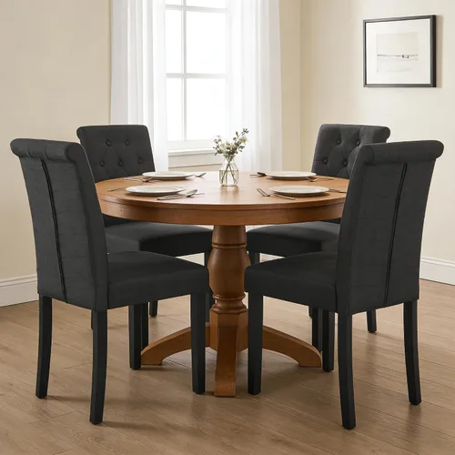 Vista 9 de Juego de 2 sillas de comedor tapizadas de tela con detalles de botones incrustados (Juego de 2 Negro)