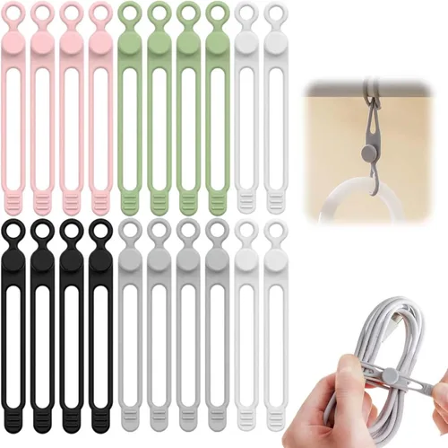 Vista 10 de Reusable Silicone Cable Organizer, Cord Holder Wire Ties for Bundling Charger Cables, Home Office Travel Gadgets (Green-5pc)