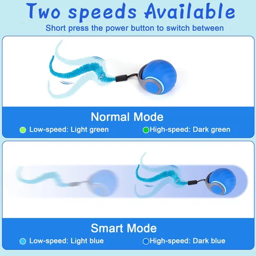Vista 4 de BABORUI Paquete de 2 bolas interactivas azules de juguete para gatos, juguetes interactivos automáticos para gatos de interior con 3 colas, 2