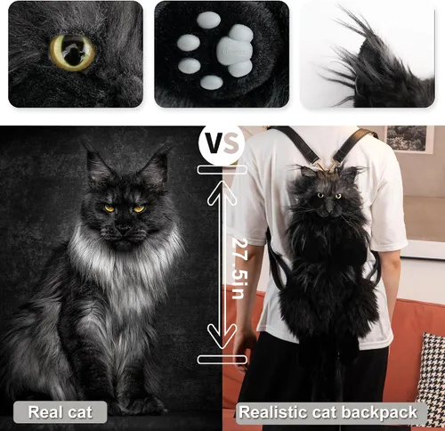 Vista 3 de Chongker Mochila con forma de gato Calico, Negro -, Grande, Gato Mainecoon