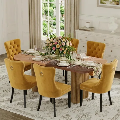 Vista 48 de Mesa de comedor extra larga de 78.7 pulgadas para 6-10 personas, mesa de cocina moderna con bases estriadas, mesa de comedor rectangular de granja