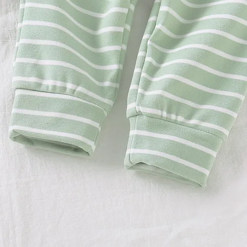 Vista 6 de Conjunto de sudadera para bebé niña y niña, conjunto de ropa de primavera e invierno de manga larga + pantalones a rayas, 2 piezas