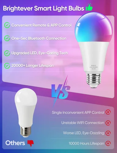 Vista 3 de Bombillas LED inteligentes A19, equivalente a 60 W, 800 lúmenes, cambio de color, bombillas Bluetooth E26 de 9 W con control remoto, 16 millones