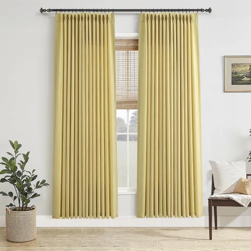 Vista 50 de Jowels Cortinas de lino plisadas naturales con memoria de 96 pulgadas