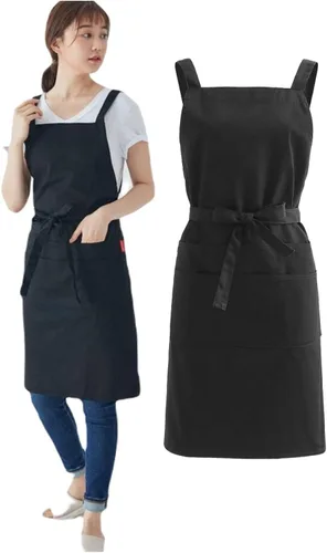 Vista 19 de Jeelow Delantal de cocina de algodón o sarga de algodón para hombres y mujeres, ajustable con bolsillos ajustables