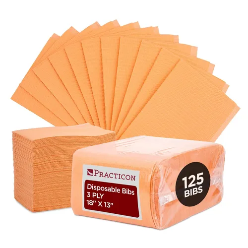 Vista 12 de Practicon Paquete de 125 Baberos Desechables Negros para Pacientes, 18" x 13", Hoja de Babero de Papel Impermeable de 3 Capas con Respaldo