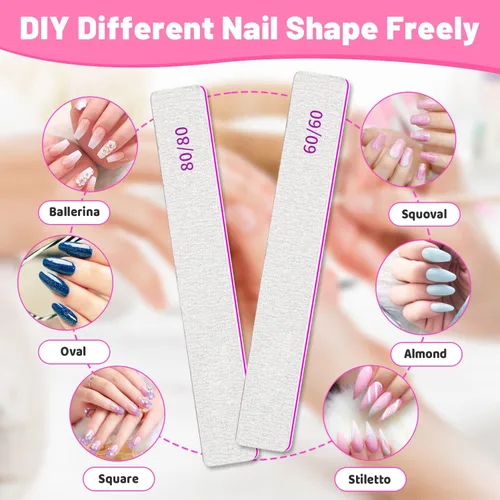Vista 5 de BLESWIN 12 limas de uñas de grano 60/60, limas de uñas jumbo para uñas acrílicas, lima de uñas de doble cara para manicura, pedicura y uñas acrílicas