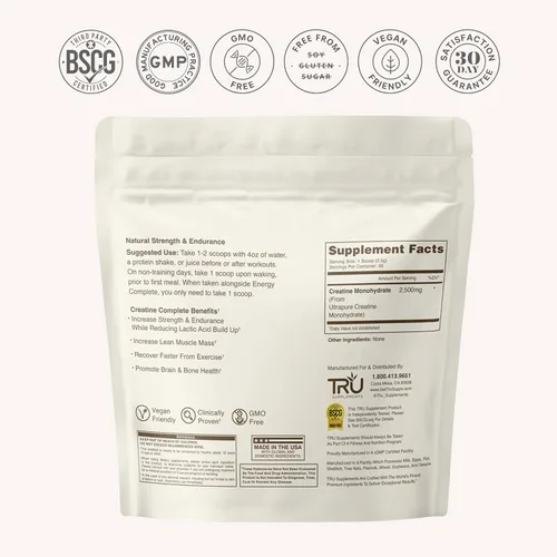 Vista 7 de TRU Supplements Creatina Creatina patentada 100% pura Aumenta la fuerza y aumenta la resistencia Construye músculo magro con cero retención