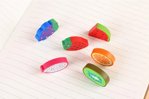Vista 4 de 60 unids goma borrador lindo frutas estilo lápiz borrador para suministros de estudio