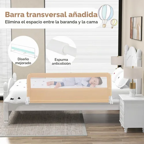 Vista 5 de BABY JOY Rieles de cama para niños pequeños, 59 pulgadas, extra largo, protector de cama abatible con correa de seguridad, barandilla plegable