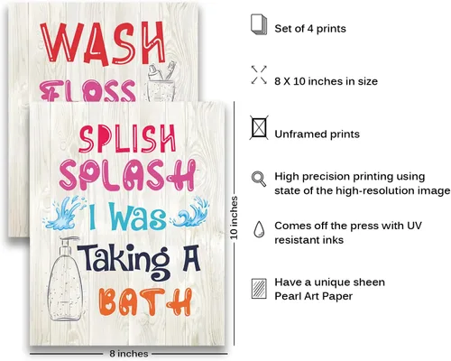 Vista 7 de Juego de póster de baño Rainbow Kids – Arte de reglas divertidas, 8 x 10 pulgadas, decoración para niñas y niños pequeños