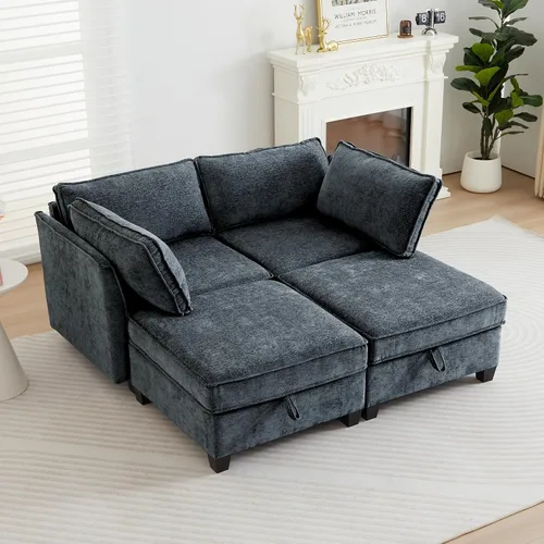 Vista 33 de ORRD Juego de sofá modular esquinero de gran tamaño, sofá convertible en forma de L con almacenamiento, sofá modular de 8 plazas con otomanas y Beige