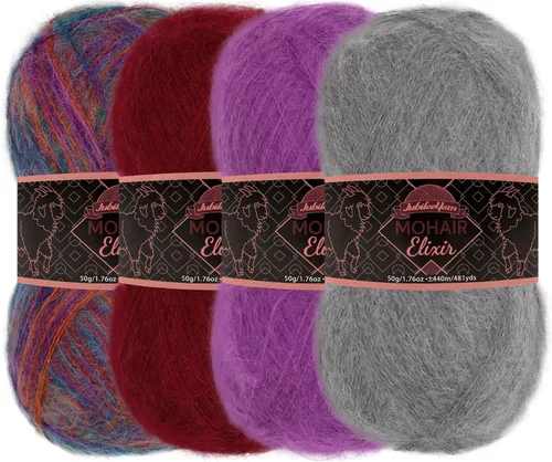 Vista 56 de JubileeYarn Mohair Elixir Yarn - 50g/Skein Baby Wool Blend - Cosmopolitan - 1 Skein