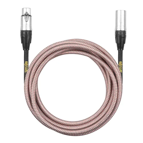 Vista 3 de Cable XLR, conexiones macho a hembra para micrófono e interfaz de audio, chaqueta flexible trenzada gris/cobre, carcasa de aleación de zinc