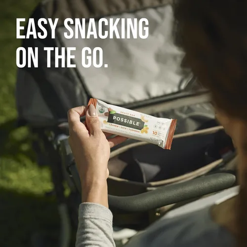 Vista 6 de POSSIBLE Snack Bar, anacardo dátil, cúrcuma, 12 unidades (paquete de 1) Bocadillo integral para apoyar un estilo de vida saludable y activo, 0.35