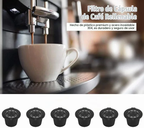 Vista 8 de 6 cápsulas de café de filtros de cápsulas, cestas de plástico y acero inoxidable, rellenables, cápsulas de café reutilizables, cápsulas
