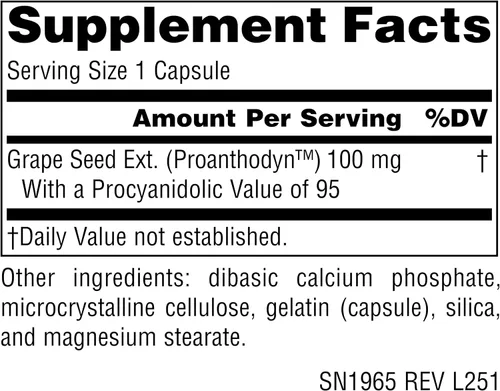 Vista 2 de Source Naturals Extracto de semilla de uva, Proanthodyn 100 mg Protección antioxidante y apoya el envejecimiento saludable del cerebro - 60 cápsulas
