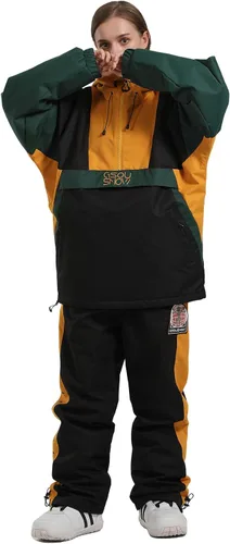 Vista 4 de GSOU SNOW Chaqueta y pantalones de esquí para mujer, impermeable, traje de nieve, para snowboard, abrigo de nieve aislado, cálido invierno luminoso