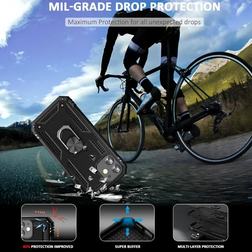 Vista 4 de ADDIT i Phone 12 Mini - Funda para iPhone 12 Mini, con anillo de soporte, soporte ajustable, grado militar, protección resistente, a prueba